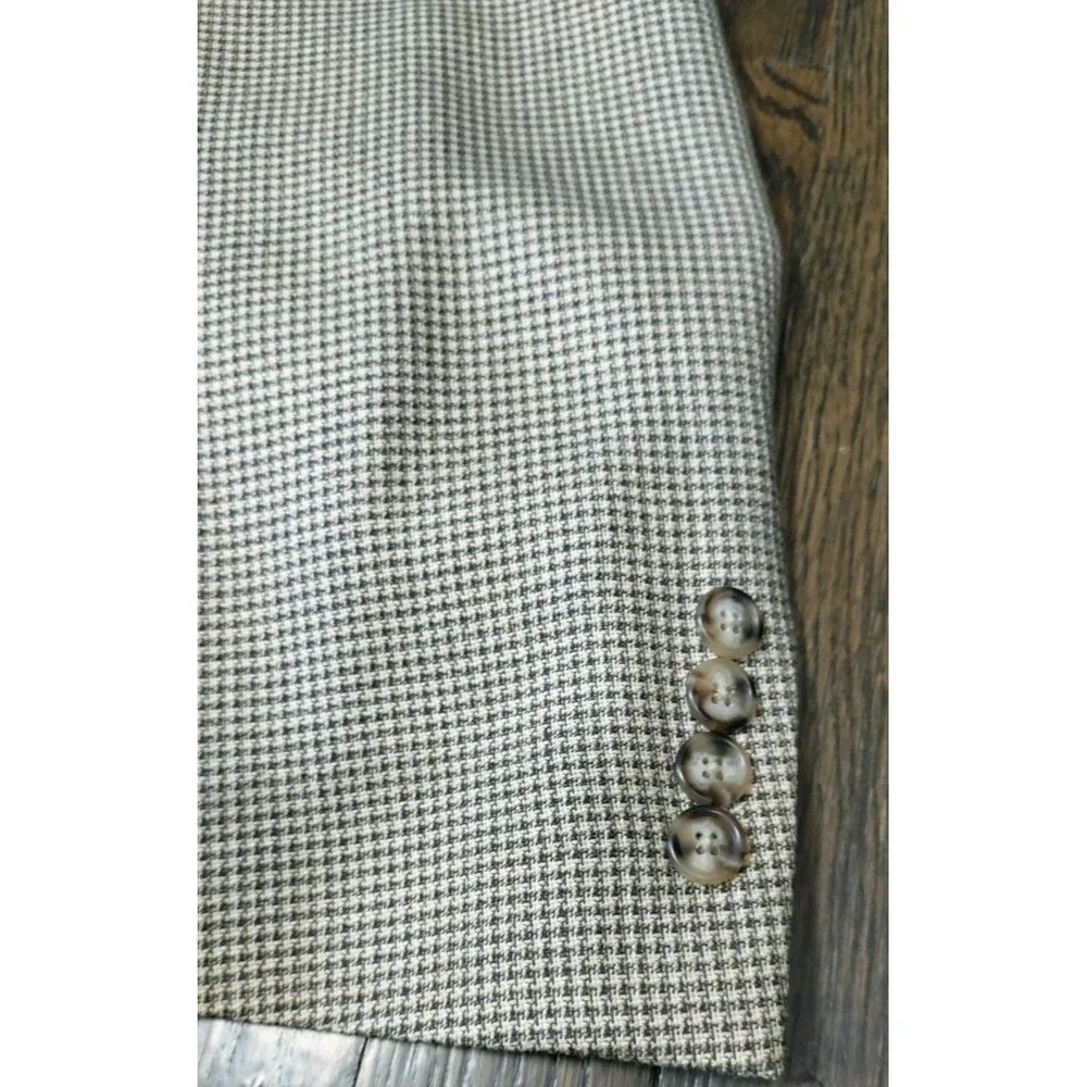 Jos. A. Bank Suit Jacket Blazer Mens 44R Beige Brown Houndstooth Silk Wool Blend